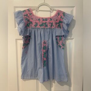 Mi Golondrina Liliana Gingham Azul y Rosa Blouse